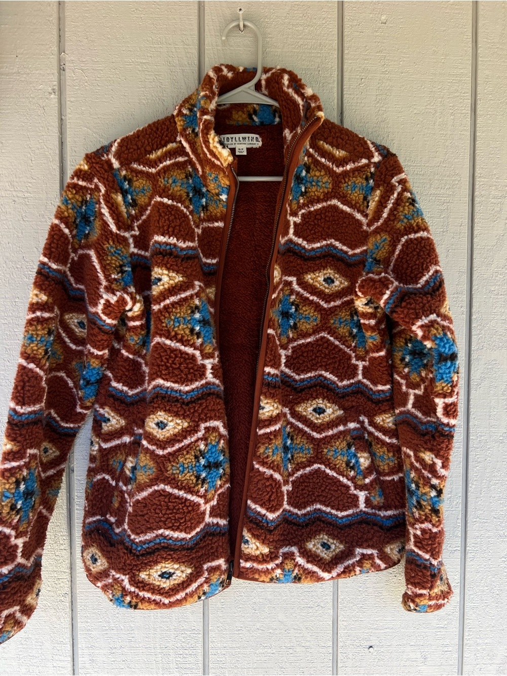 Jasper Rust Patterned Sherpa Zip Jacket